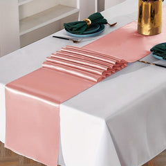 10 Pack Rose Satin Table Runners 30x274 Cm Long Silk Smooth Fabric Wedding Par