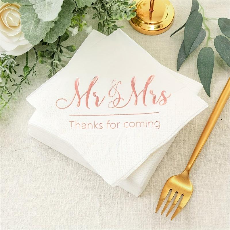 20pcs Mr And Mrs Wedding Napkins Cocktail Beverage Dessert Napkins