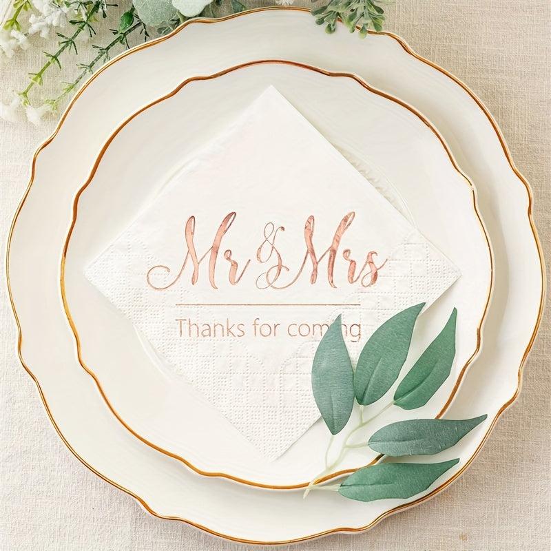 20pcs Mr And Mrs Wedding Napkins Cocktail Beverage Dessert Napkins