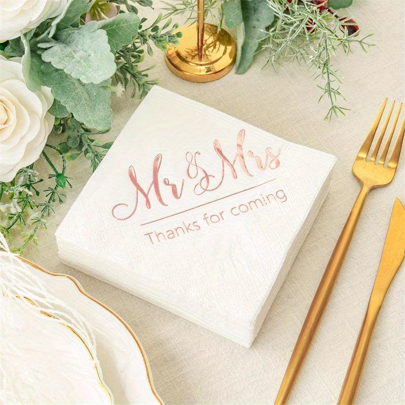 20pcs Mr And Mrs Wedding Napkins Cocktail Beverage Dessert Napkins