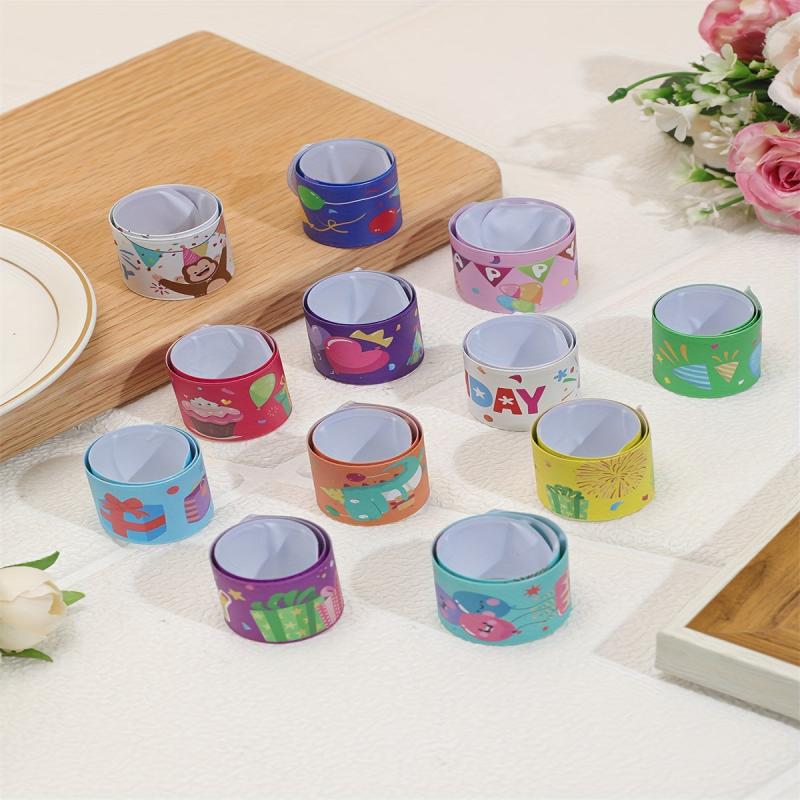 12pcs Hally Birthday Slap Bracelets Cartoon Pop Circle Kid Toys Bracelets