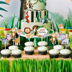 6pcs Watercolor Animal Cupcake Toppers for Wild One Jungle Safari Birthday Party
