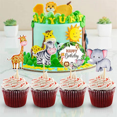 6pcs Watercolor Animal Cupcake Toppers for Wild One Jungle Safari Birthday Party