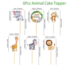 6pcs Watercolor Animal Cupcake Toppers for Wild One Jungle Safari Birthday Party
