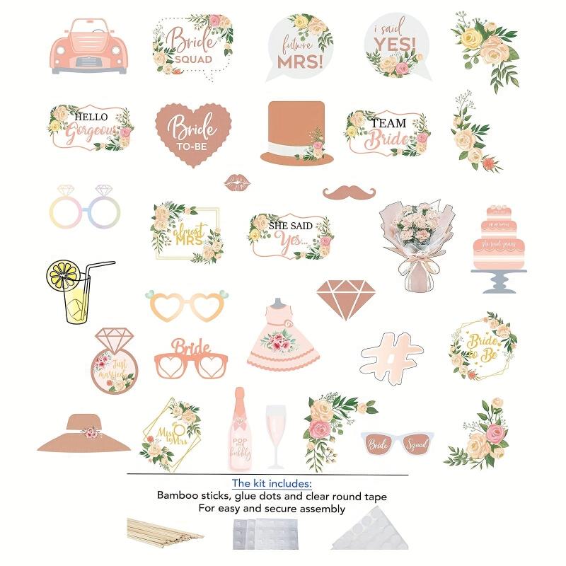 32pcs Wedding Photo Booth Props Funny Selfie Props Kit For Bachelorette Party