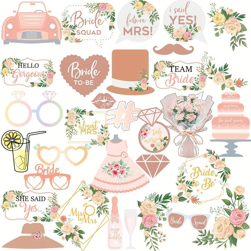 32pcs Wedding Photo Booth Props Funny Selfie Props Kit For Bachelorette Party