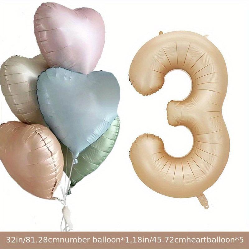 Beige Caramel Number Heart Balloons 1-9 Baby Shower