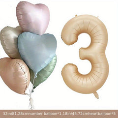 Beige Caramel Number Heart Balloons 1-9 Baby Shower