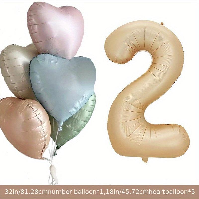 Beige Caramel Number Heart Balloons 1-9 Baby Shower