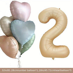 Beige Caramel Number Heart Balloons 1-9 Baby Shower
