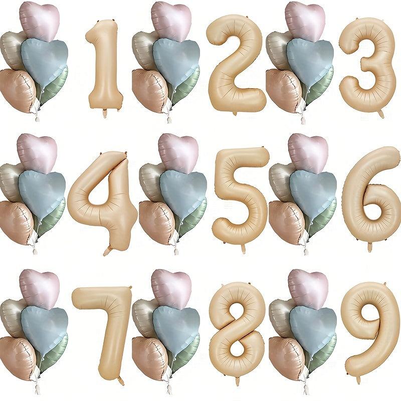 Beige Caramel Number Heart Balloons 1-9 Baby Shower