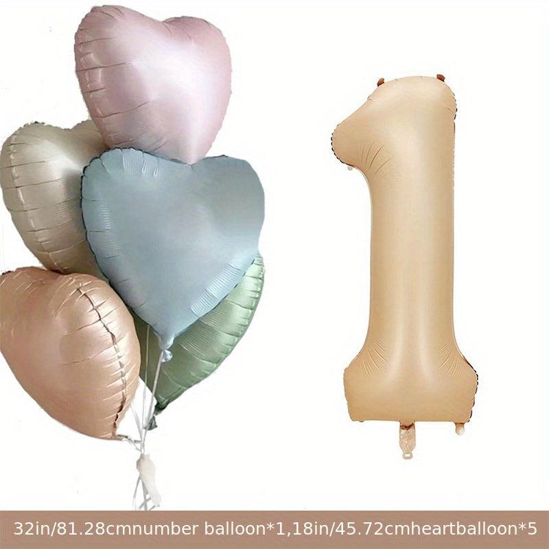 Beige Caramel Number Heart Balloons 1-9 Baby Shower