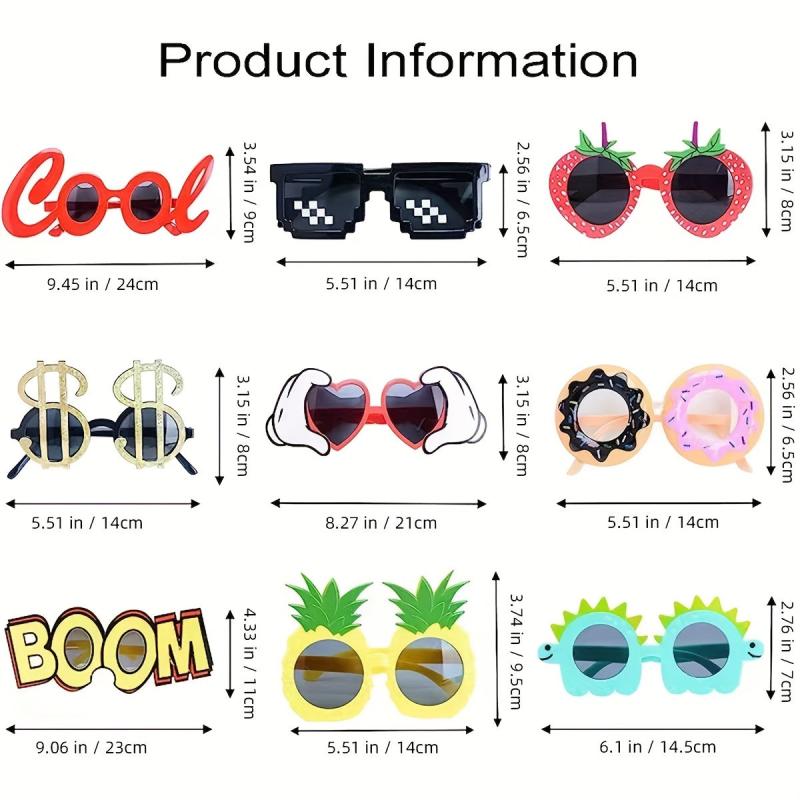 9pcs Party Sunglasses Hawaiian Glasses Funny Fancy Beach Party Favors
