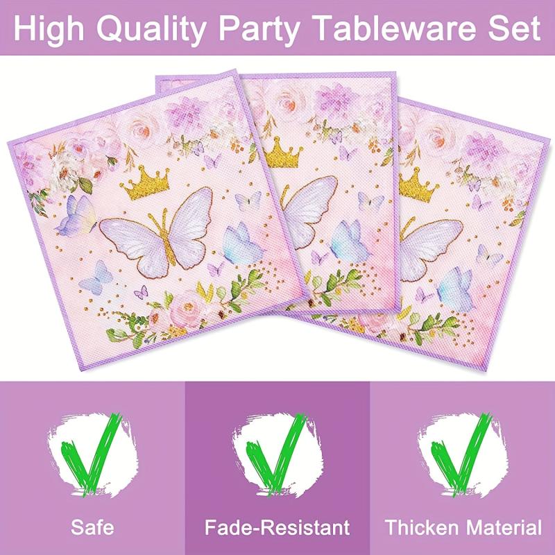 Butterfly Party Supplies Set for 10 Guests - Spring Floral Plates