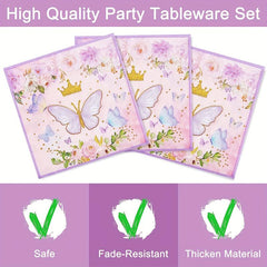 Butterfly Party Supplies Set for 10 Guests - Spring Floral Plates