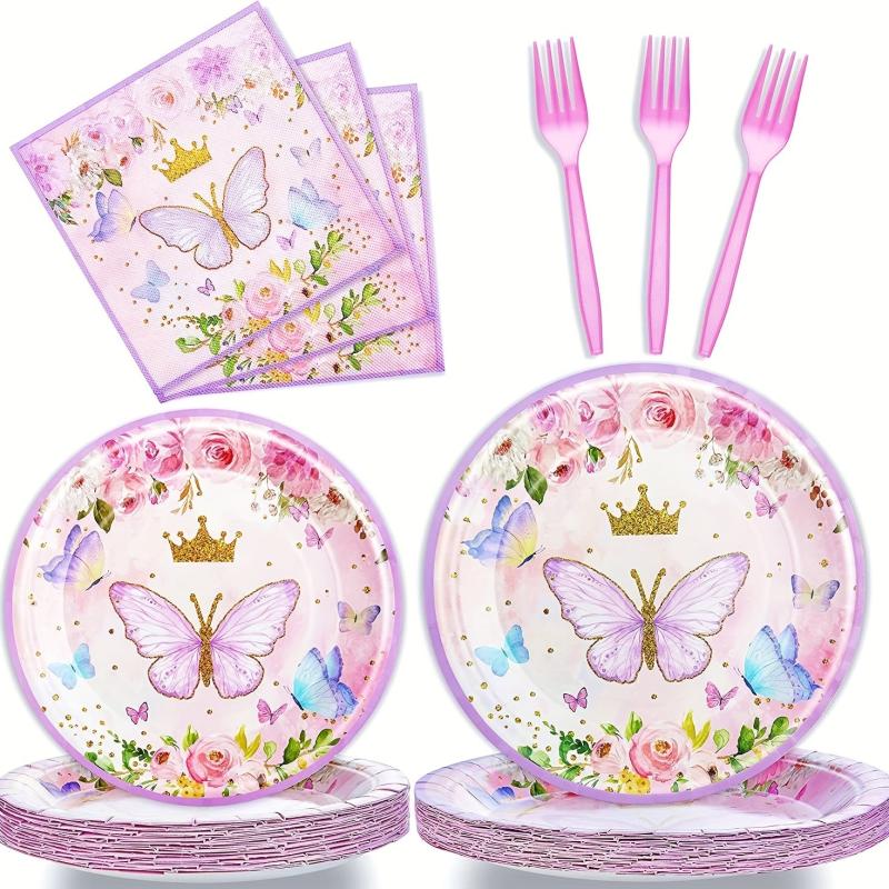Butterfly Party Supplies Set for 10 Guests - Spring Floral Plates