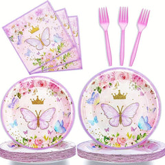 Butterfly Party Supplies Set for 10 Guests - Spring Floral Plates