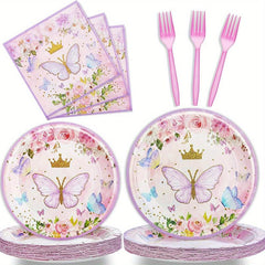 Butterfly Party Supplies Set for 10 Guests - Spring Floral Plates
