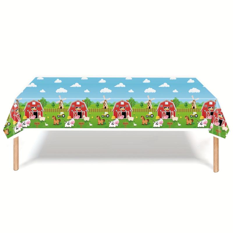 Cartoon Farm Animals Tablecloth 54x108 Inch Disposable for Summer Parties