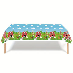 Cartoon Farm Animals Tablecloth 54x108 Inch Disposable for Summer Parties