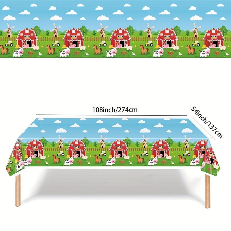 Cartoon Farm Animals Tablecloth 54x108 Inch Disposable for Summer Parties