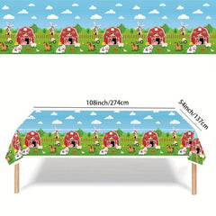Cartoon Farm Animals Tablecloth 54x108 Inch Disposable for Summer Parties