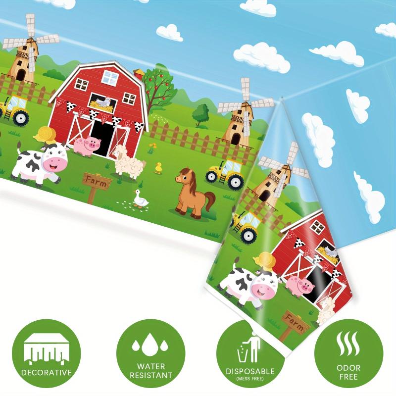 Cartoon Farm Animals Tablecloth 54x108 Inch Disposable for Summer Parties