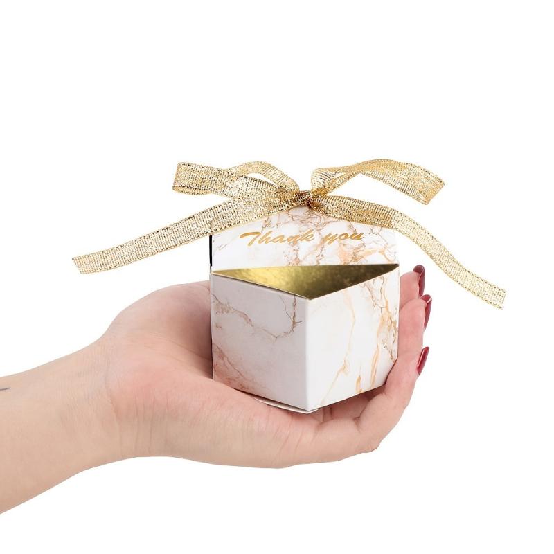 50 Marble Wedding Favor Boxes w/ Ribbons - Perfect for Candy Chocolat