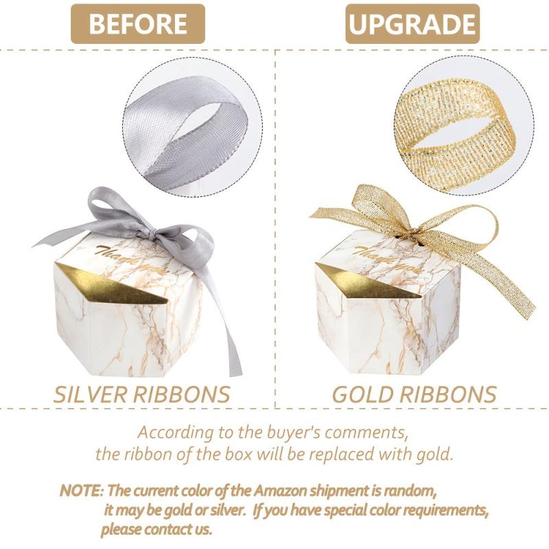 50 Marble Wedding Favor Boxes w/ Ribbons - Perfect for Candy Chocolat
