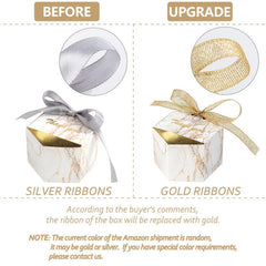 50 Marble Wedding Favor Boxes w/ Ribbons - Perfect for Candy Chocolat