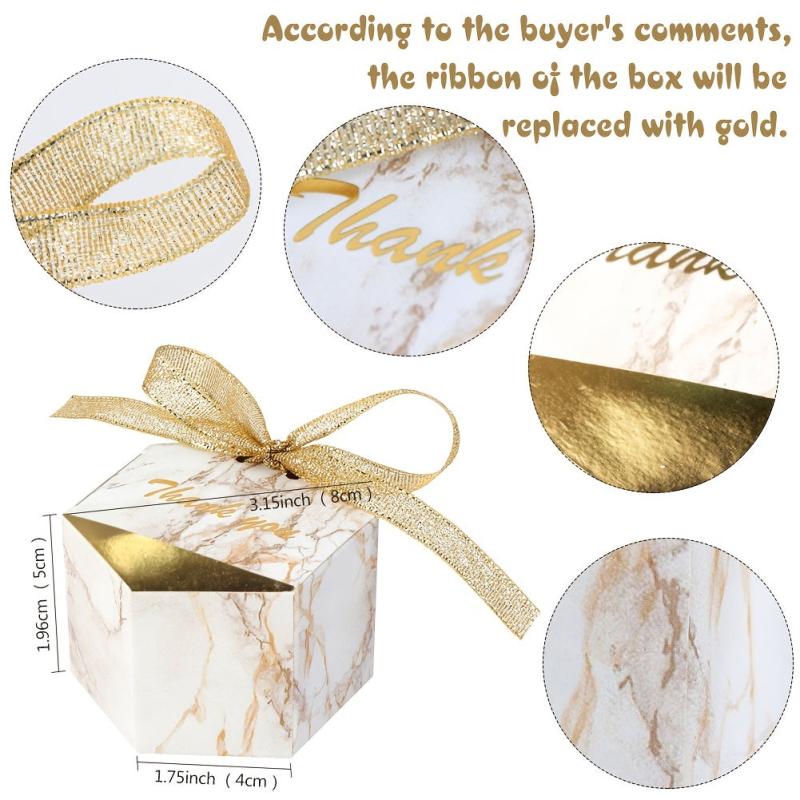 50 Marble Wedding Favor Boxes w/ Ribbons - Perfect for Candy Chocolat