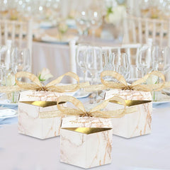 50 Marble Wedding Favor Boxes w/ Ribbons - Perfect for Candy Chocolat