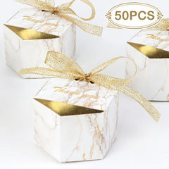 50 Marble Wedding Favor Boxes w/ Ribbons - Perfect for Candy Chocolat