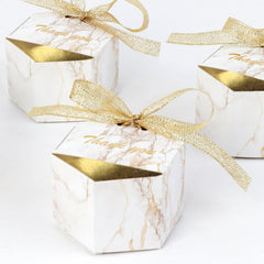 50 Marble Wedding Favor Boxes w/ Ribbons - Perfect for Candy Chocolat