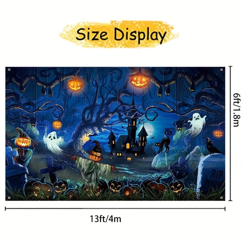 Halloween Decorated Banner 182x396cm Ghost Forest Horror Pumpkin Cemetery