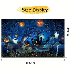Halloween Decorated Banner 182x396cm Ghost Forest Horror Pumpkin Cemetery