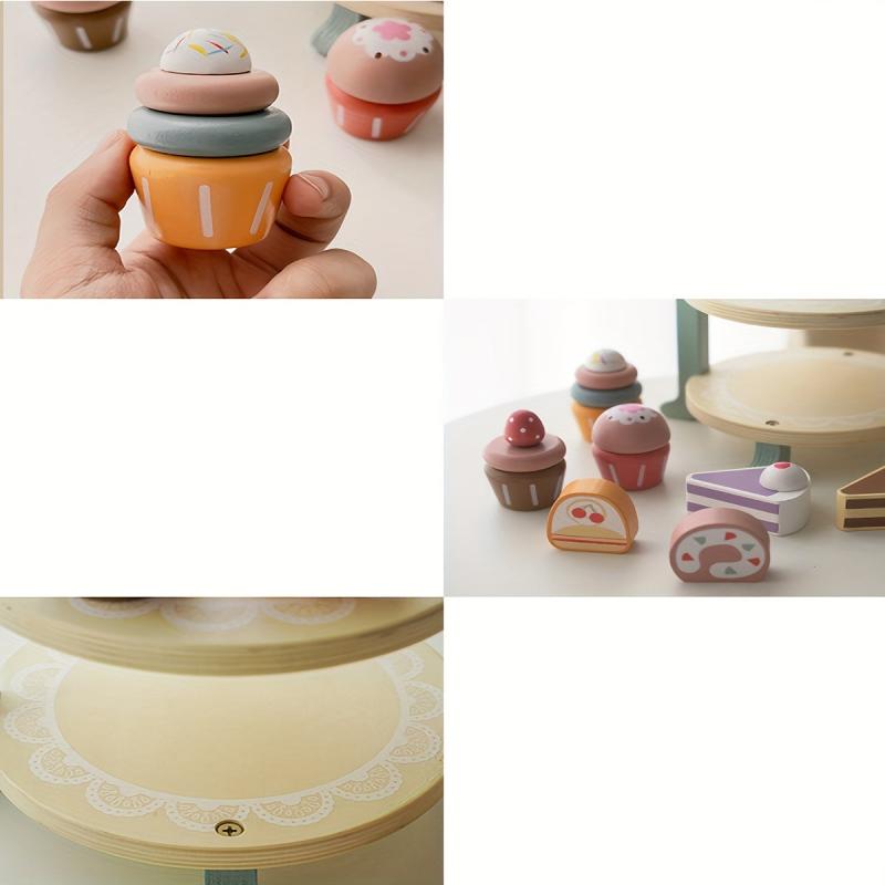 Wooden Ice Cream Tower Play Set Pretend Kitchen