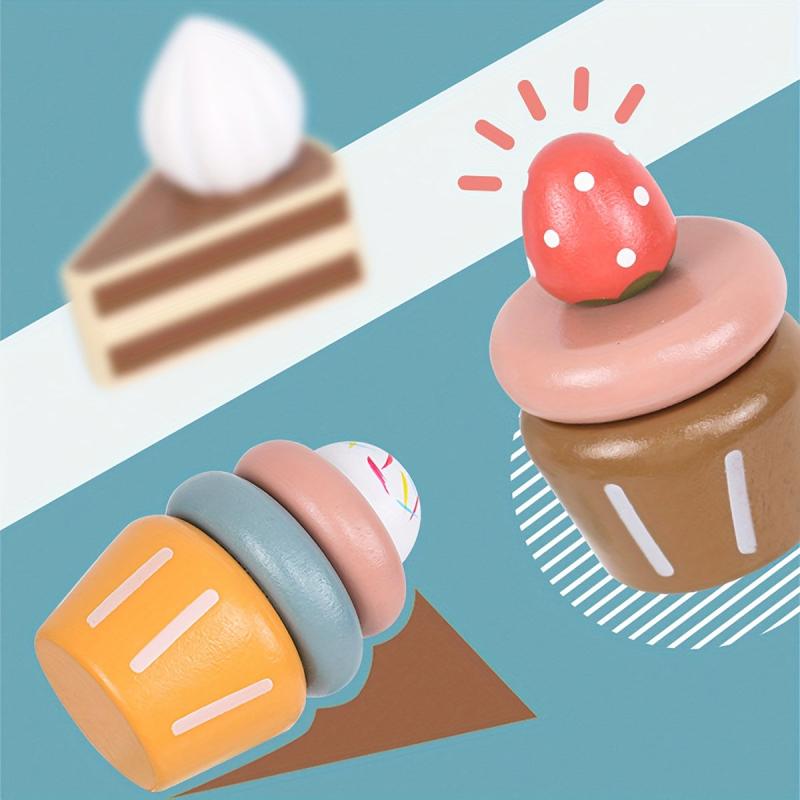 Wooden Ice Cream Tower Play Set Pretend Kitchen