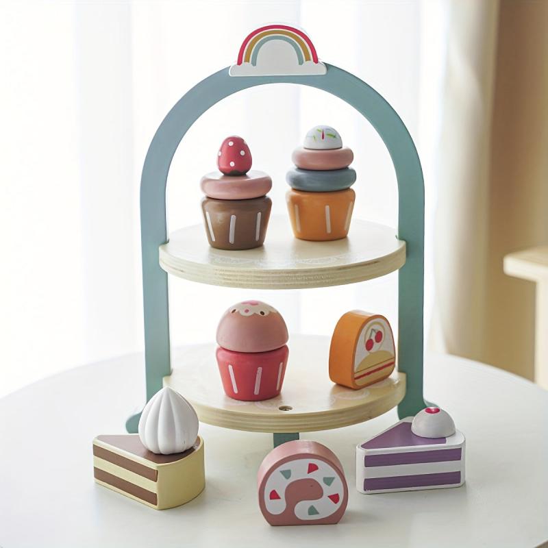 Wooden Ice Cream Tower Play Set Pretend Kitchen