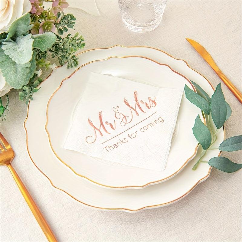 Rose Pink Golden Wedding Napkins Mr And Mrs Cocktail Beverage Dessert Napkins