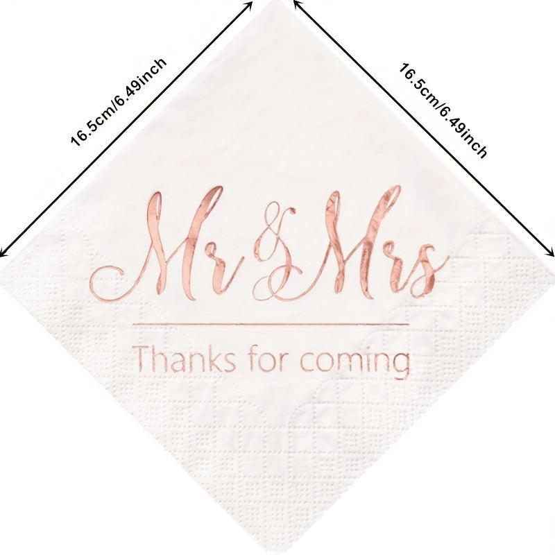 Rose Pink Golden Wedding Napkins Mr And Mrs Cocktail Beverage Dessert Napkins