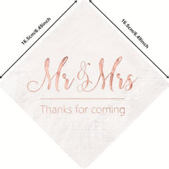 Rose Pink Golden Wedding Napkins Mr And Mrs Cocktail Beverage Dessert Napkins