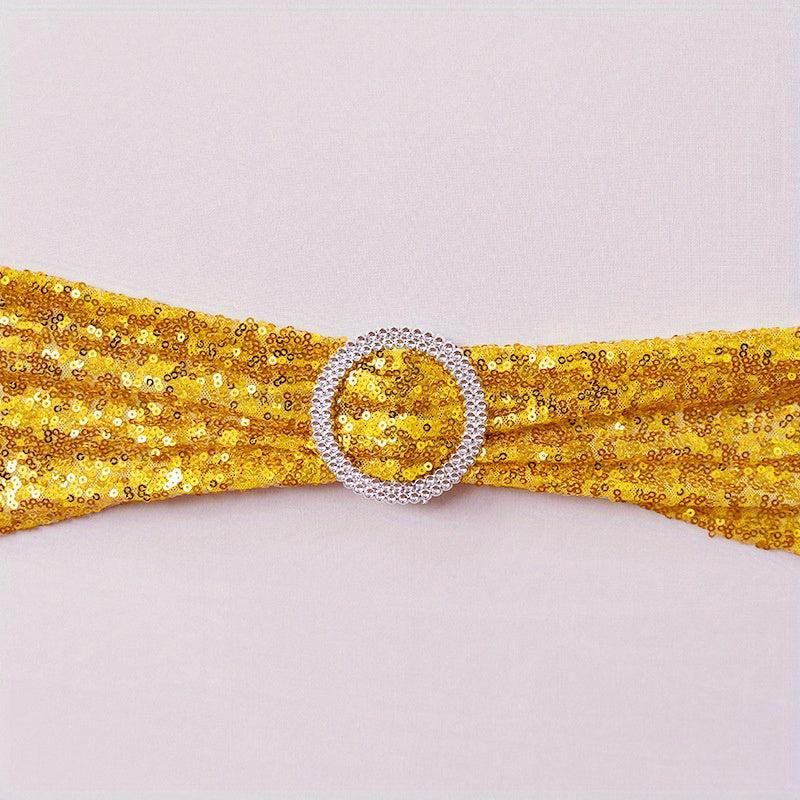 Sequin Chair Sashes Bows Elastic Spandex Wedding Decorative Party Chair Sashes