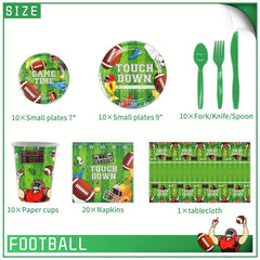 Football Party Supplies Set of 12 - Plates, Napkins, Cups, Table Cloths