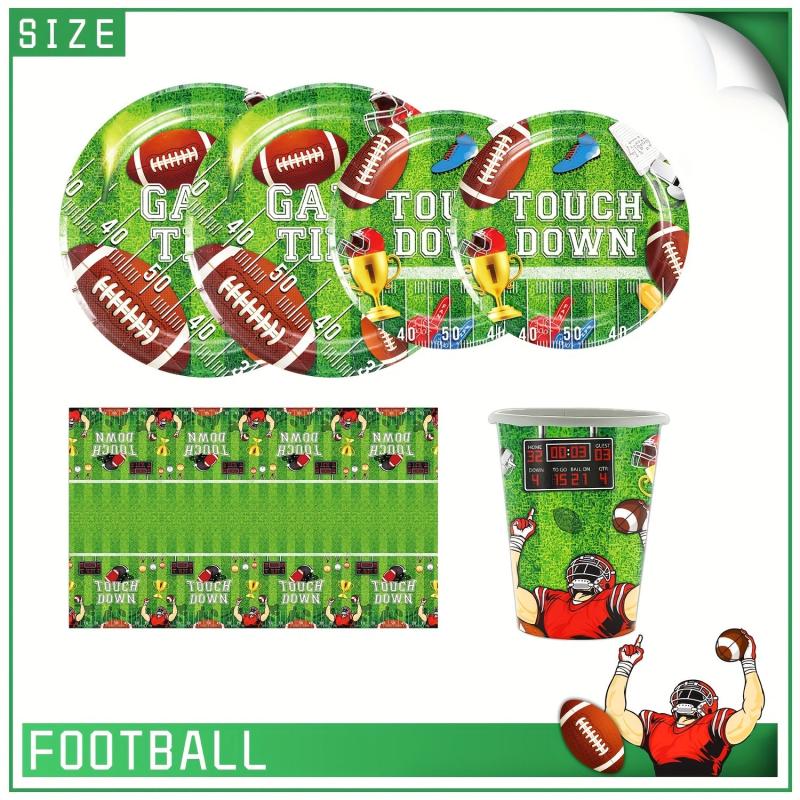Football Party Supplies Set of 12 - Plates, Napkins, Cups, Table Cloths