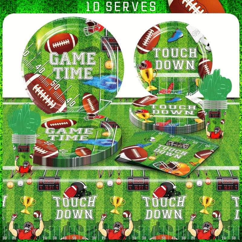 Football Party Supplies Set of 12 - Plates, Napkins, Cups, Table Cloths