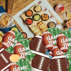 Football Party Supplies Kit - Plates, Napkins, Cups, Table Cloths - Set of 10