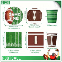 Football Party Supplies Kit - Plates, Napkins, Cups, Table Cloths - Set of 10