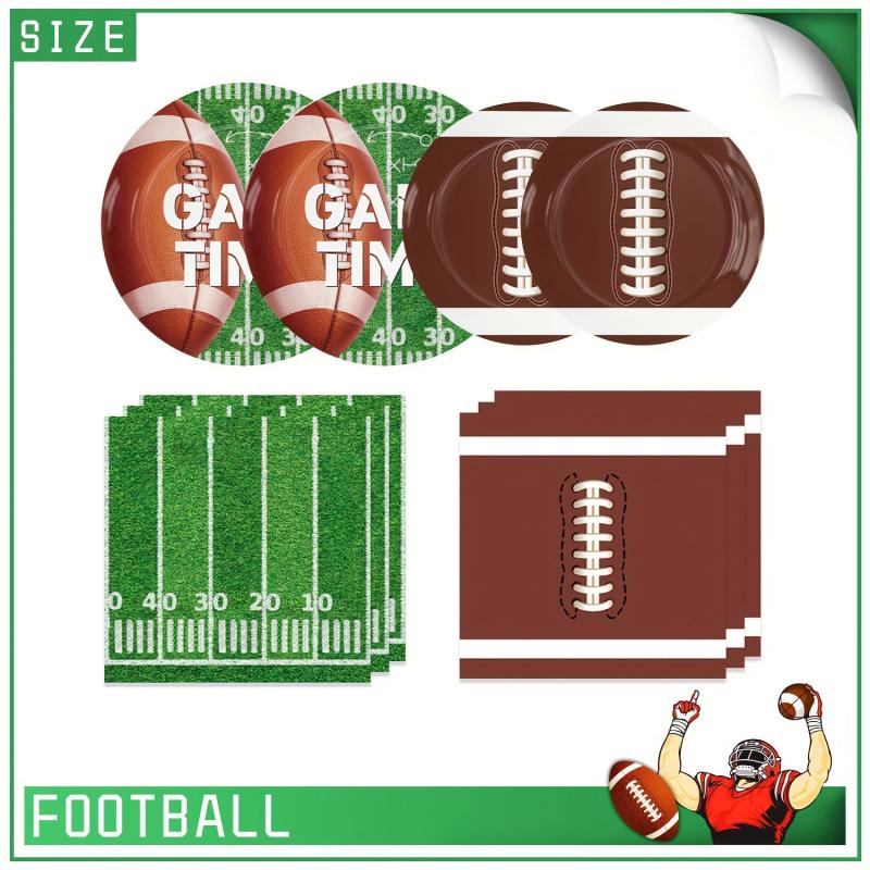 Football Party Supplies Kit - Plates, Napkins, Cups, Table Cloths - Set of 10