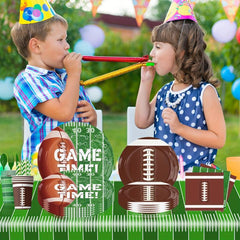 Football Party Supplies Kit - Plates, Napkins, Cups, Table Cloths - Set of 10